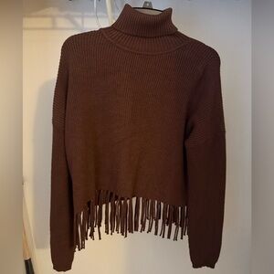 Pink Lily Chocolate Turtleneck Fringe Sweater